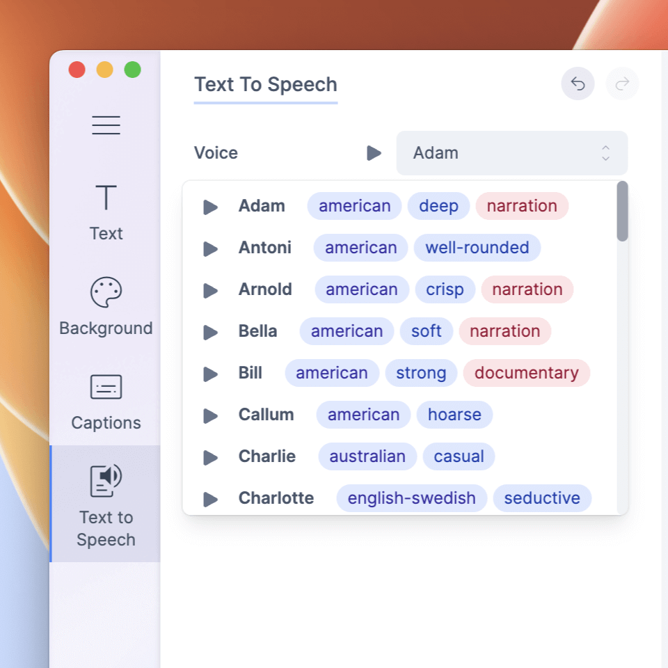 Text to speech interface preview