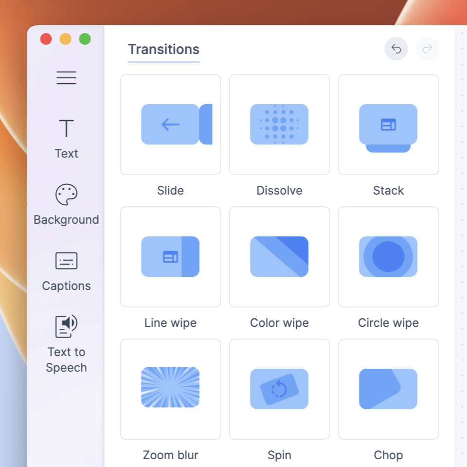 Transition editor preview